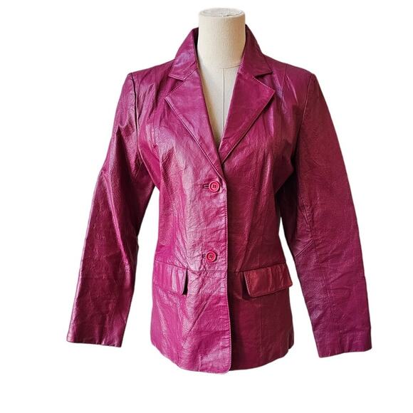 Vintage Chadwicks 100% Leather Fushcia Blazer Jacket Coat Womens Small 80s - Picture 1 of 7